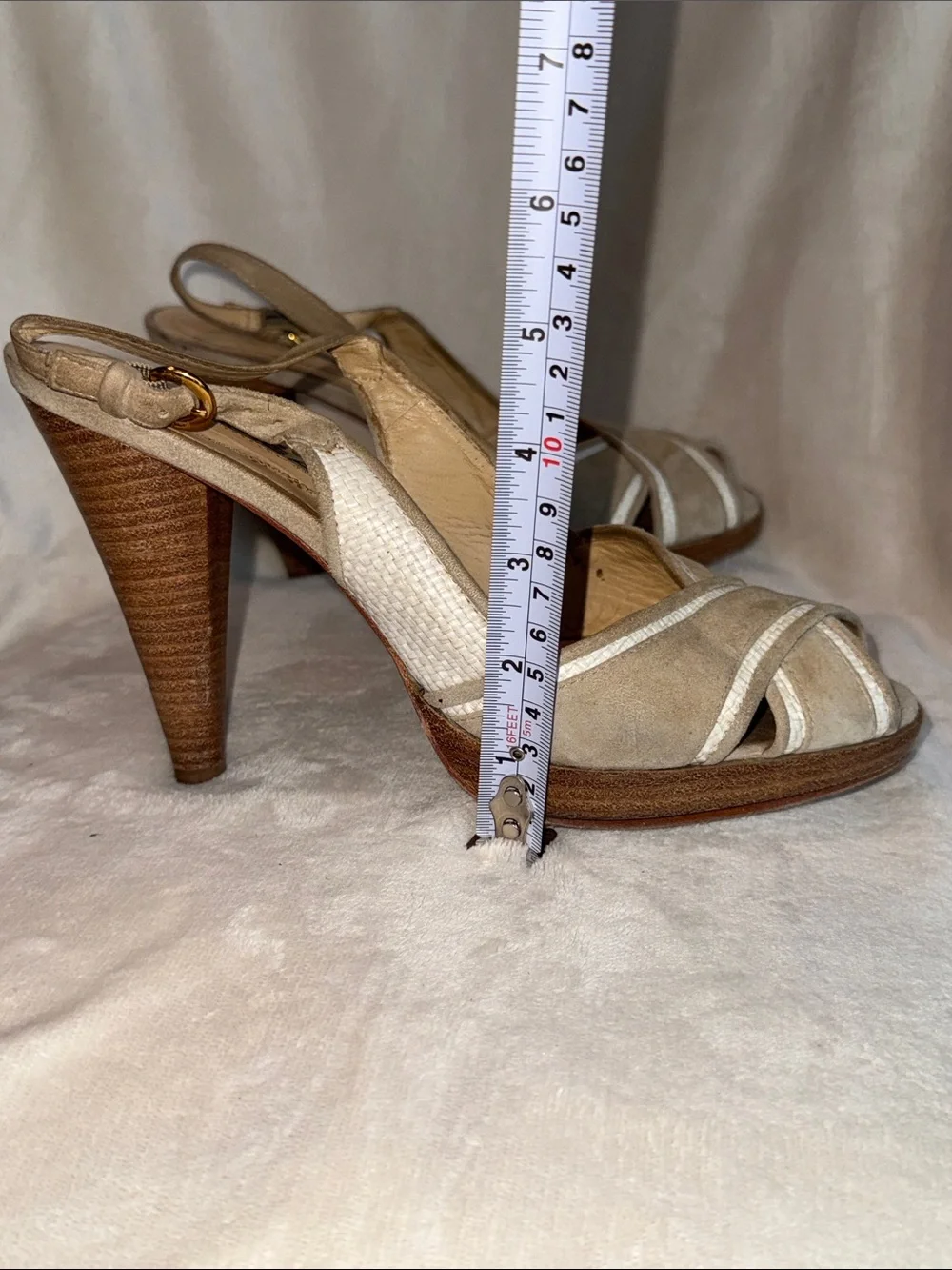 Via Spiga Beige Suede Slingback Heels, Size 9